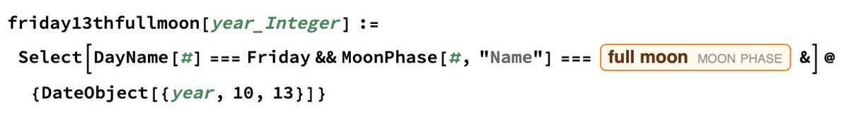 Once those were added to the algo, my daughter added a Table function to search every year from 2020 to 3020. Apparently in the next 1000 years Oct 13 only falls on a Friday + full moon 3 times!