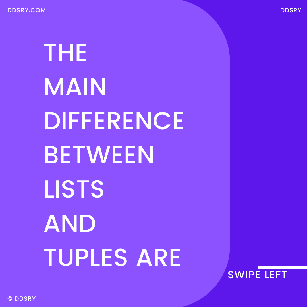DDSRY21's tweet photo. Difference Between Tuples and Lists in Python Programming Language.

#DDSRY #pythonprogramming 
#100DaysOfCode https://t.co/sdJm3bxxYn