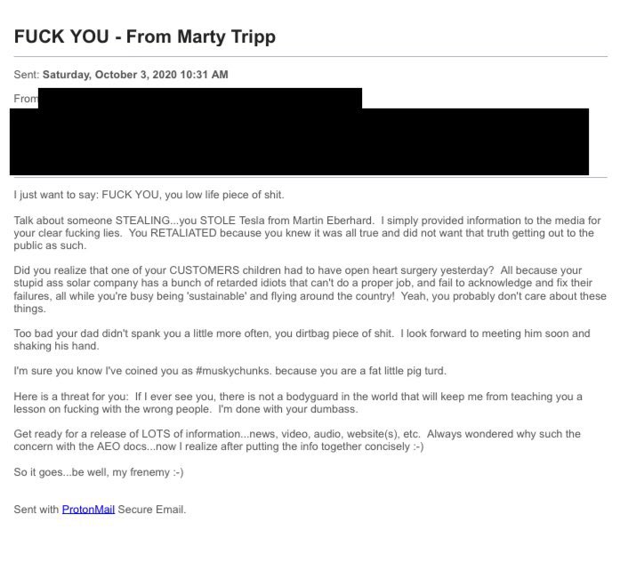 Thread about Martin Tripp and his recent threats and doxxing: When I first read this email from Martin Tripp I thought it was doctored. Who would think to send such an extreme email full of physical threats to anyone, I thought. Sure enough, Tripp himself posted the