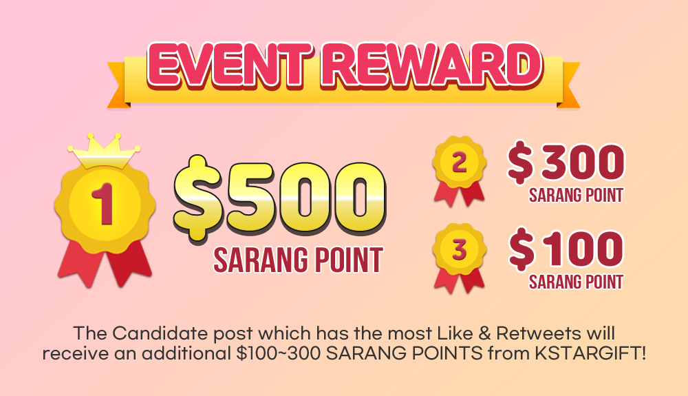  #K_SUPPORTER_PROJECT DECEMBER SUBWAY AD Event!Idol with most SARANG POINTS accrued will receive $500 additional SARANG which guarantees subway ads!& Most +RT get additional $100~300 points!Details  http://bit.ly/3dzGTIG  ~11.3 15:00 KSTAnnouncement 11.4