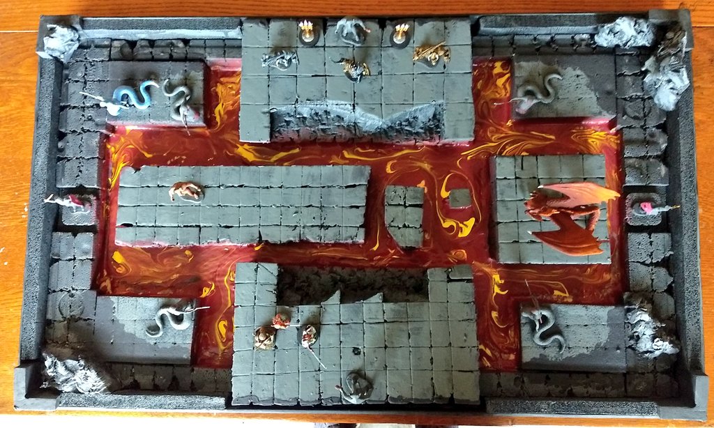 Madth333's tweet photo. My finished #lavadungeon #playset
"Level: Finish Them"
#DnD #TTRPG #WarhammerCommunity #terrainbuilding #hobby #craft #DIY #art #painting #miniatures #miniaturepainting
#MadthProductions
Pictured: @reapermini minis
@caberlitz #Anaseido #Wildbeak
#Dragar
What you think? https://t.co/lQ6gDUNj6Y