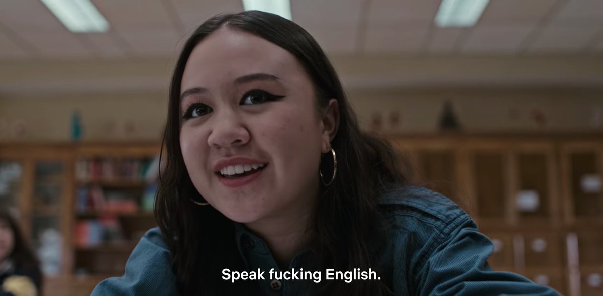 I understand Leila’s frustration at being ridiculed by the other Chinese girl but this is uncalled for. I hated this scene. Only white people really speak like this. There’s nothing wrong w/ students speaking their native language. She just becomes as bad as the others  #GrandArmy