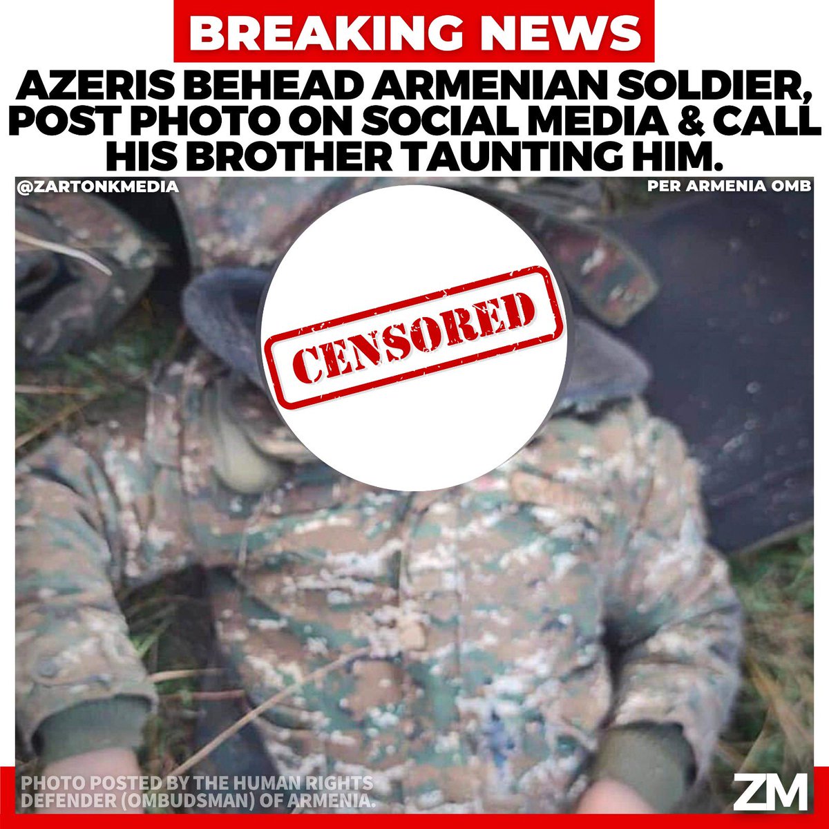 ZartonkMedia's tweet photo. BREAKING NEWS: Azeris Behead Armenian Soldier, Post Photo On Social Media & Call His Brother Taunting Him. https://t.co/A2lHmdCdlX