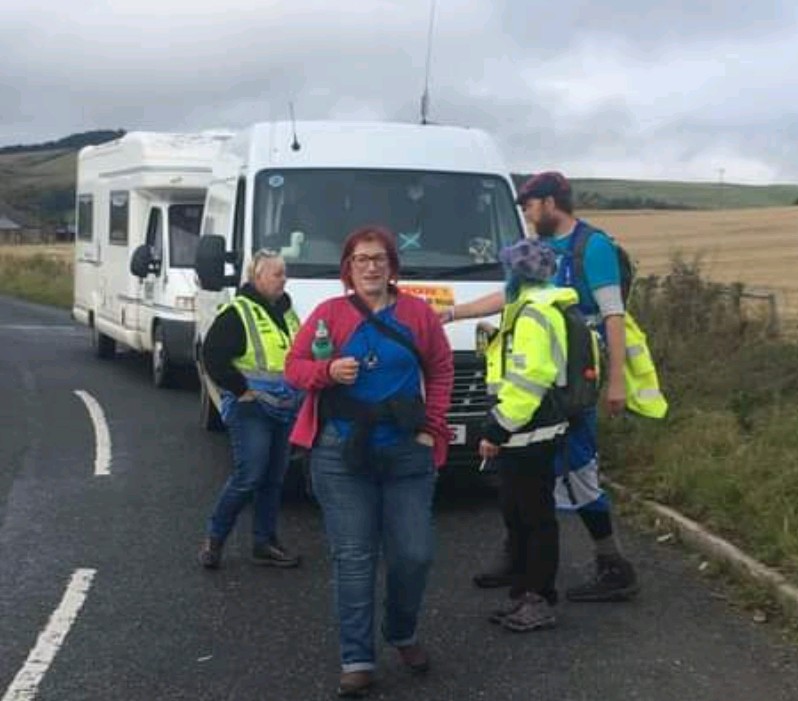 41. The 1320 mile indy walkers stickering the road to Turriff in Aberdeenshire today. Know them by their deeds.  #vandals4indy