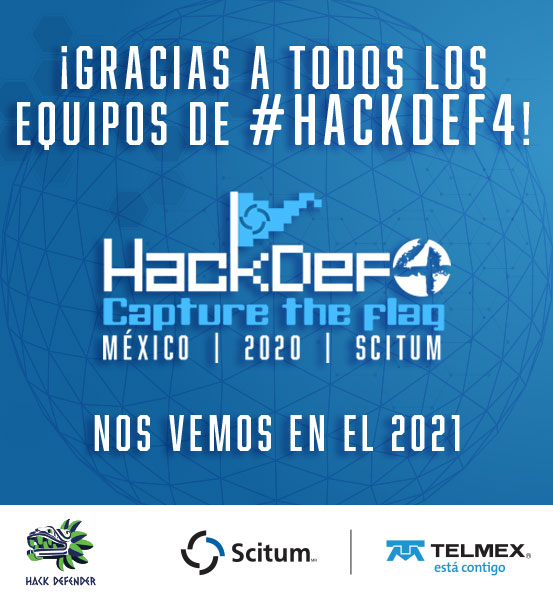 Scitum_MX's tweet photo. Muchas Felicidades a todos los equipos que participaron es este #HackDef4 "Capture the Flag". @hackdef
En @Telmex @Scitum_MX nos sentimos muy orgullosos del esfuerzo y dedicación que cada uno aportó y puso en alto su universidad.
¡Nos vemos en el 2021! https://t.co/DUSf3gD2R0
