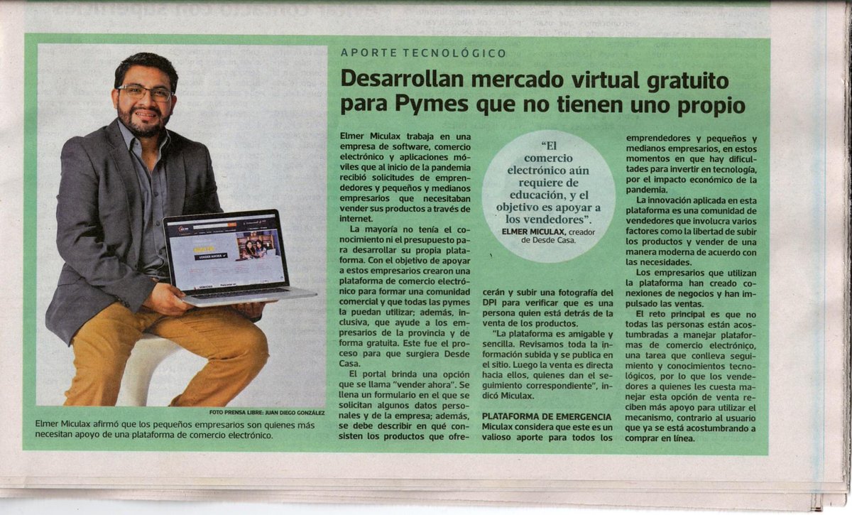 DesdeCasaGt's tweet photo. Les compartimos la nota de Prensa Libre sobre nuestra plataforma #DesdeCasa agradecemos todo el apoyo del equipo @CODIGO_GO  por el esfuerzo para permitir que esta plataforma sea una ayuda a la comunidad de vendedores de Guatemala.
https://t.co/4fkI9NyGPZ

  #DesdeCasa https://t.co/b5vn4B3Sfd