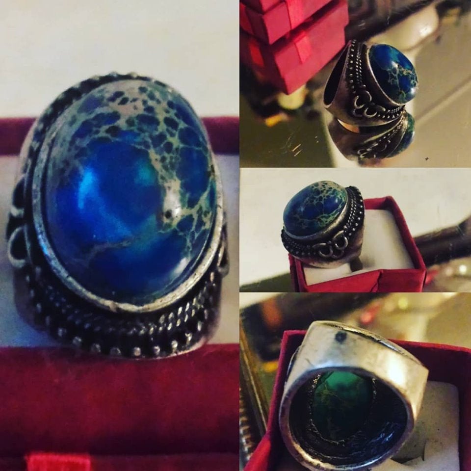 #etsy shop: Vintage Ring Large Blue Cabochon Stone,Turquoise Veined Gothic Ring,Size7,Silver etsy.me/34b9vEI #gothic #artdeco #polishedturquoise #turquoisering #silverring #cabochon #turquoise #blueturquoise #veinturquoise #Sizesevenring #sizeseven #silvermetal