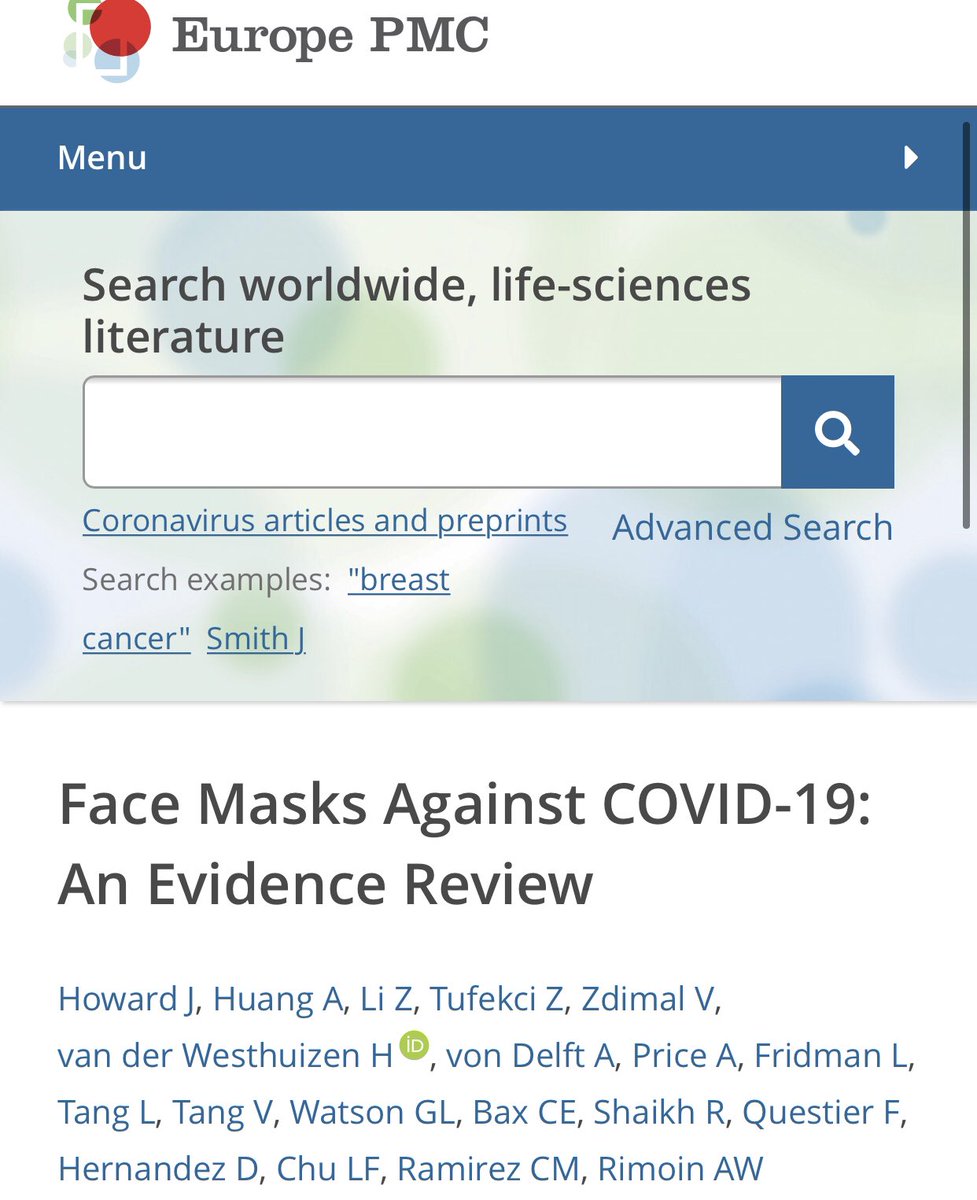 3) A big scientific evidence review study on face masks. “We recommend that public officials and governments strongly encourage the use of widespread face masks in public, including the use of appropriate regulation.”  #COVID19  https://europepmc.org/article/PPR/PPR186793