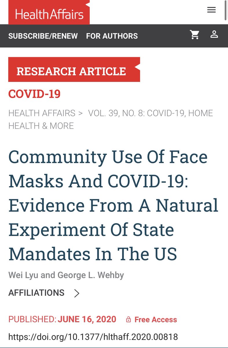 4) Another big study on  #masks.“As a result of the implementation (mask) mandates, more than 200,000 COVID-19 cases were averted by May 22, 2020. The findings suggest that requiring face mask use in public could help in mitigating the spread of  #COVID19”  https://www.healthaffairs.org/doi/10.1377/hlthaff.2020.00818