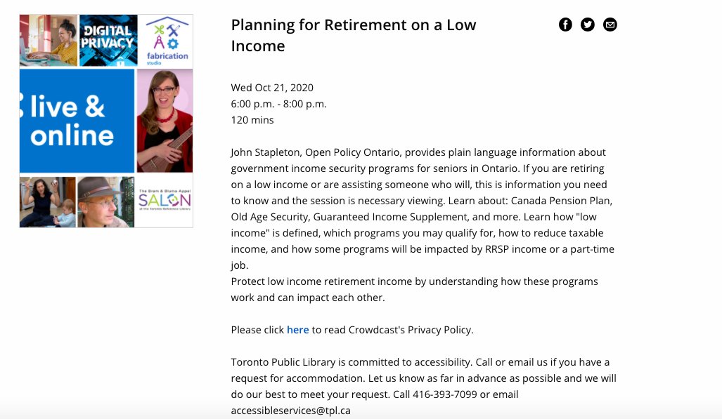Join @Rampagehall and me for an online discussion of retiring on a low income in Canada, FREE and ACCESSIBLE to all!