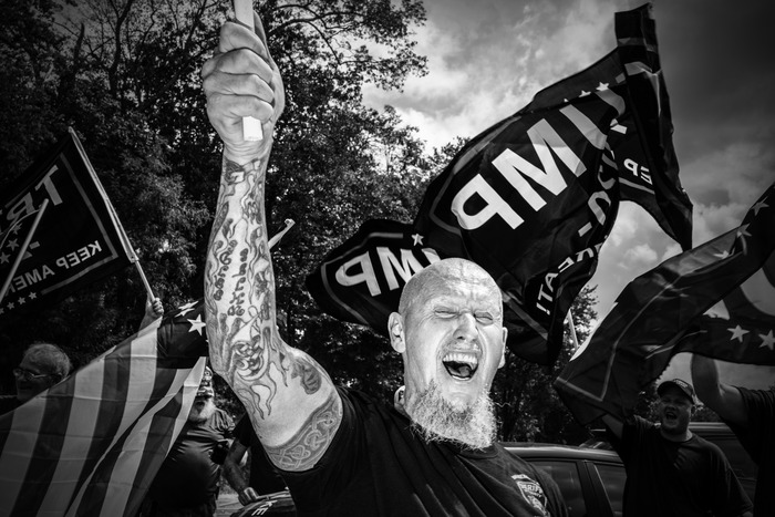 Chester Doles, a self-described fourth-generation KKK member, at a pro- #Trump rally he organized in Dahlonega, GA.