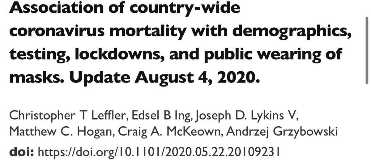 6) Another study (preprint) on masks and deaths. “Conclusions. Societal norms & govt policies supporting wearing of masks by the public, as well as international travel controls, are independently associated w/ lower per-capita mortality from  #COVID19”  https://www.medrxiv.org/content/10.1101/2020.05.22.20109231v5