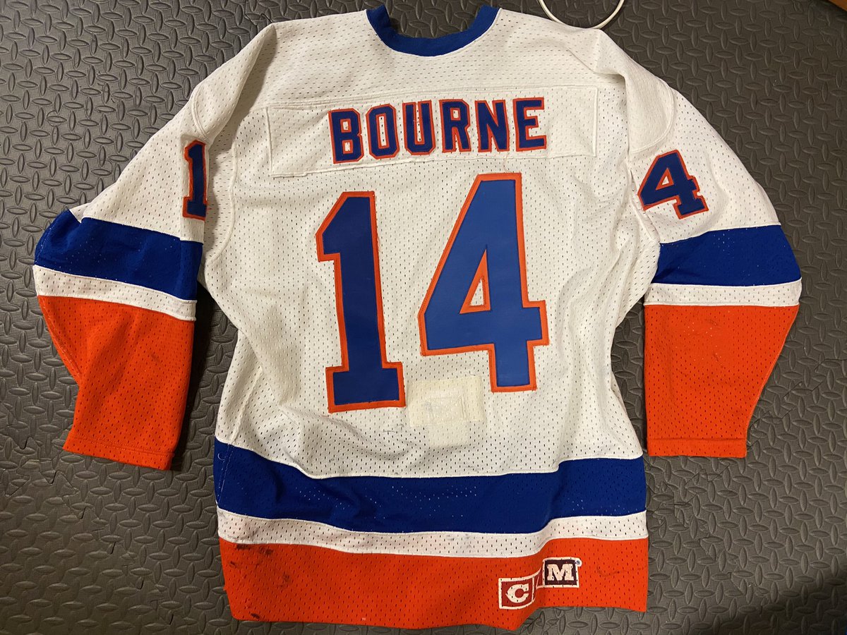 Going through an old bin of jerseys at Mom’s would you care to see some? Stating with, Dad’s game worn Islanders jersey, has to be from the 70s, can’t get over the weight of it. The letters/numbers themselves gotta weigh five pounds: