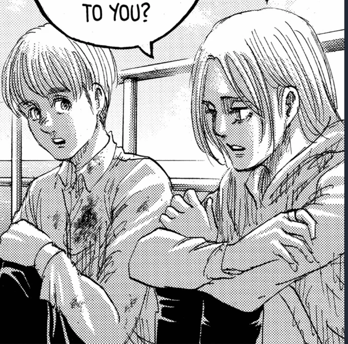 Just noticed that Annie isn't wearing her ring anymore after the boat scene she had with Armin so she probably gave it to him 

Yeah AruAni boat sex is canon 