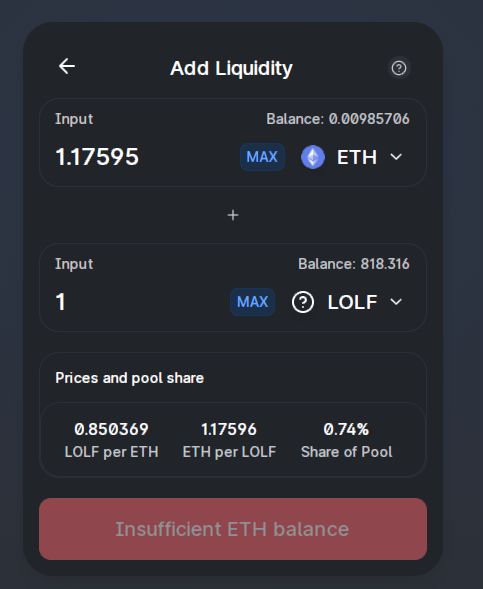 Few hours after the testnet Uniswap listing there are 773 txs in total ⛓

Actual LOLF price:

1 LOLF = 1.17 ETH 🛡

app.uniswap.org/#/swap?inputCu…
⚙️⚙️

The trading battle will be alive for 3 days, bonuses are planned for the most active LOLF testnet trader as mainnet tokens rewards!🧲