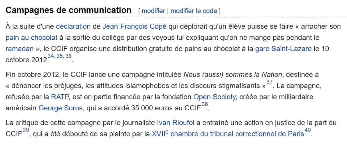 8. FINANCEMENTS DU CCIF.En 2012, le  @CCIF a été financé par la  @OpenSociety Foundations du milliardaire américain  @georgesoros. Le  @CCIF se montre de gÔche tout en faisant de la collaboration de classe avec les pires capitalistes américains ! https://www.lefigaro.fr/actualite-france/2012/11/14/01016-20121114ARTFIG00746-islamophobie-la-campagne-qui-derange.php