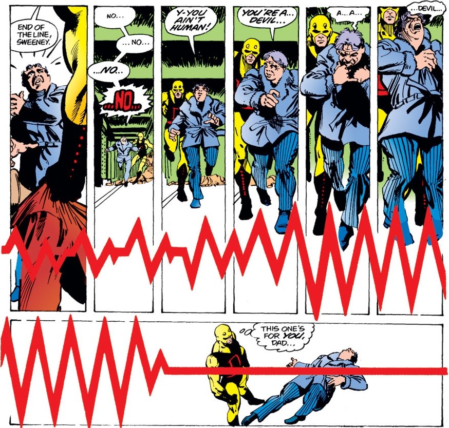 ...and a re-envisioning of Daredevil's origin showed him using stalker tactics to drive the Fixer to his fatal heart attack.via WikipediaDaredevil Vol 1 #164May, 1980by Roger McKenzie (W), Frank Miller (P), Klaus Janson (I), Glynis Wein (C), John Costanza (L)
