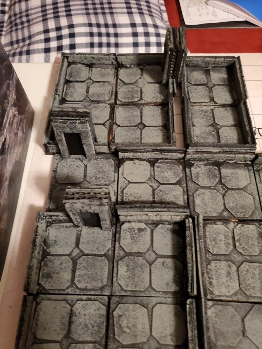 Firebeard81's tweet image. So this is what has been eating my hobby time lately. I made 100 tiles out of chipboard cereal boxes and left over amazon boxes. Less than 2 weeks and maybe $20 total I'm more than a little proud. Totally modular system that came out great. @Monsters_Multi  @WylochsArmory