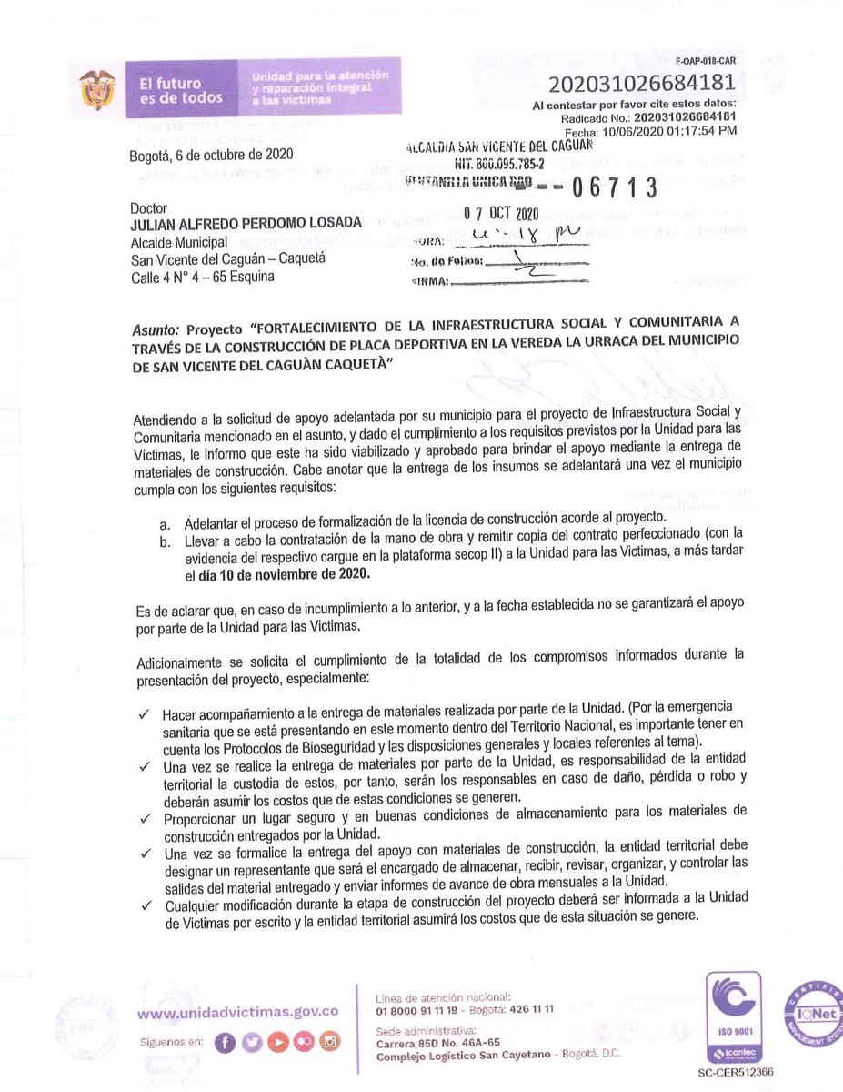JulianPerdomoLo's tweet photo. Desde la administración municipal @alc_sanvicente realizamos la gestión para la construcción de 4 placas deportivas para él área rural, le agradecemos a la @UnidadVictimas por todo el apoyo e inversión que realizarán en nuestro municipio.             #JuntosMarcamosLaDiferencia https://t.co/wKKhfC1agI
