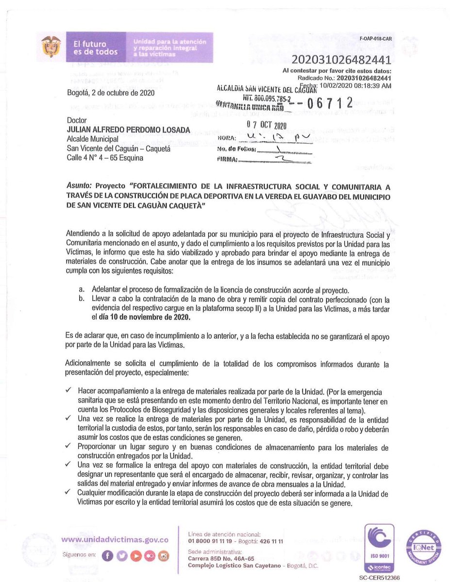 JulianPerdomoLo's tweet photo. Desde la administración municipal @alc_sanvicente realizamos la gestión para la construcción de 4 placas deportivas para él área rural, le agradecemos a la @UnidadVictimas por todo el apoyo e inversión que realizarán en nuestro municipio.             #JuntosMarcamosLaDiferencia https://t.co/wKKhfC1agI