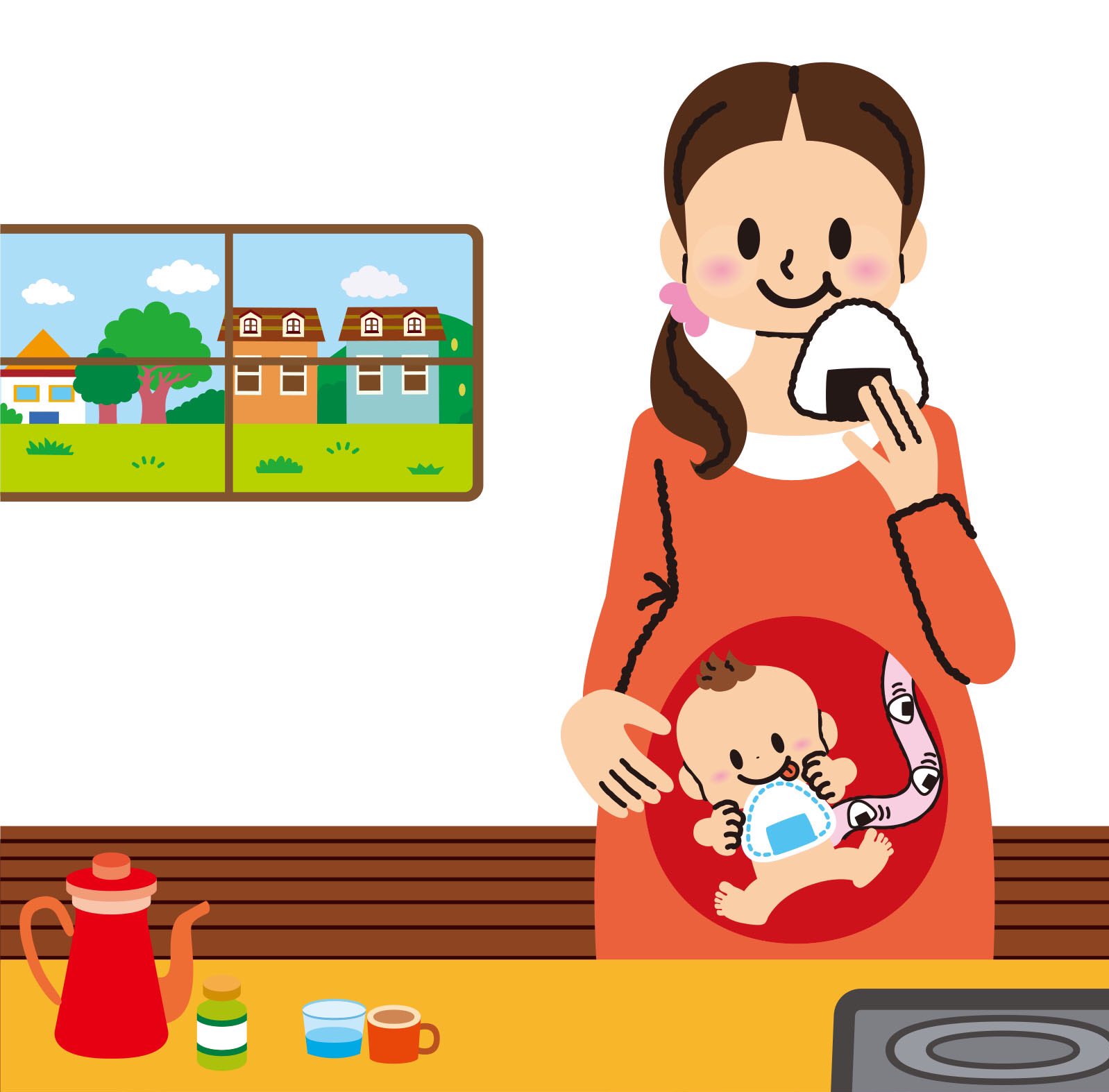 どうまん かずのり イラスト 絵本 ママが元気にご飯を食べたらお腹の中の赤ちゃんも どんどん元気になります 現在 子育て奮闘中です イラストカット カットイラスト 挿絵 かわいいイラストイラストレーター 人物イラスト 雑誌イラスト イラスト