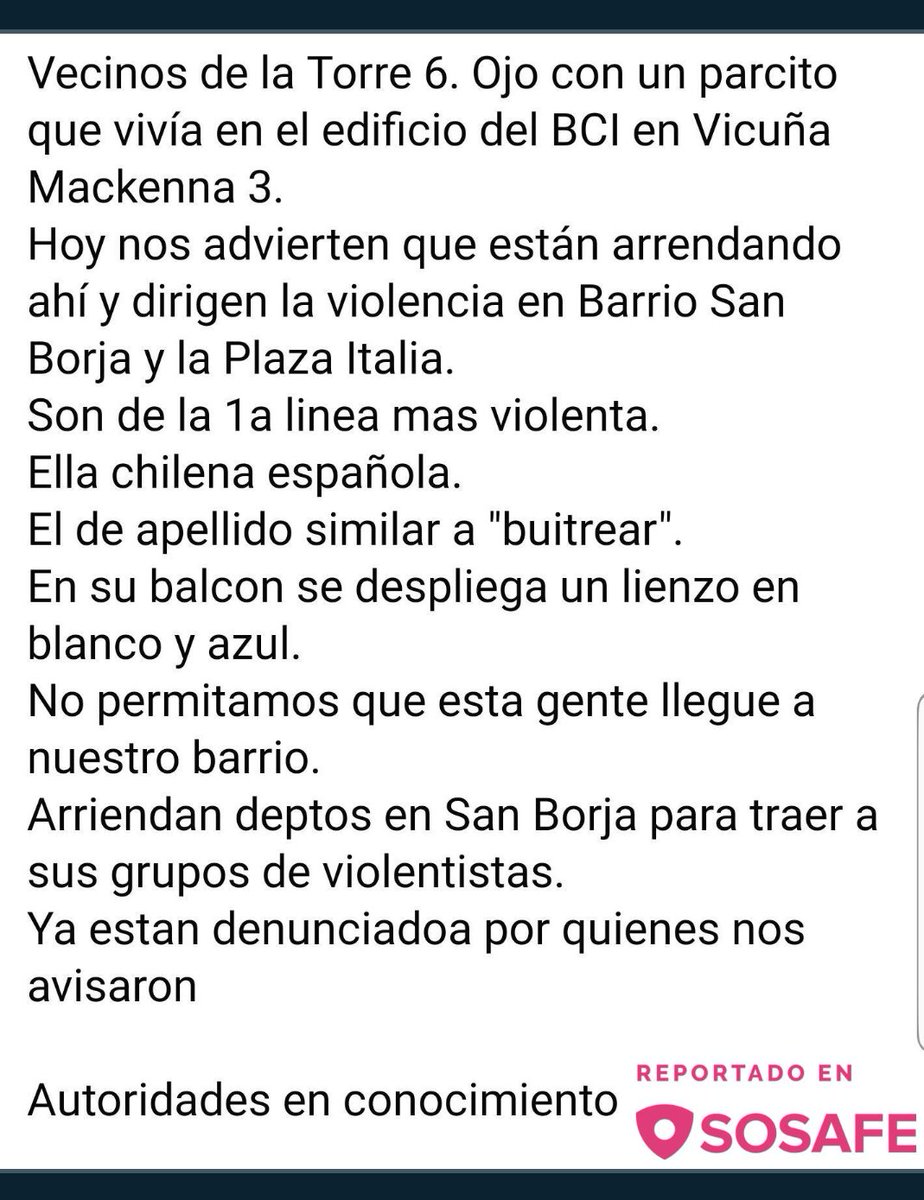 Denuncia de vecinos sobre pareja que dirige a la Primera Línea en Barrio San Borja y Plaza Italia / Baquedano #EstallidoSinGloria #EstallidoTerrorista #EstallidoDelictual #Octubre18