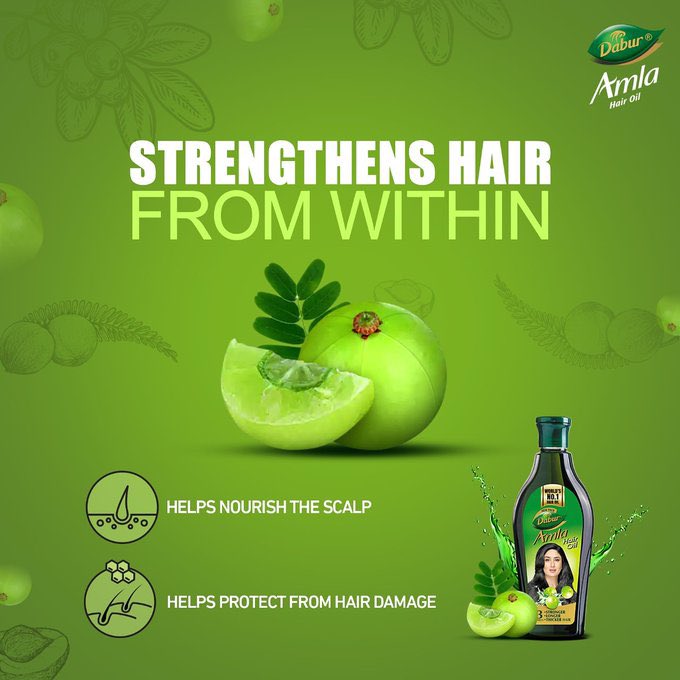 DaburIndia's tweet image. Dabur Amla hair oil, enriched with the natural properties of Amla, gives your hair wholesome nutrition. Amla strengthens your roots and antioxidants protect against free radicals to give you stronger, longer, and thicker hair.
#DaburAmla  #AsliAmlaDaburAmla #StrongHair #LongHair