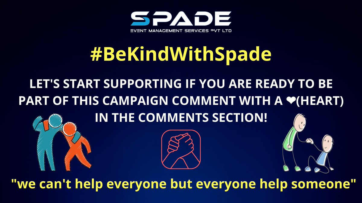 EmsSpade's tweet photo. Wait is over guys!!
Spade came up with the initiative #BeKindWithSpade
We need your support to make this super successful!
For more details check out the following banners.
#spadeems #Initiative #BeKindWithSpade #helpinghand #SmallBusiness #help #helptheneedy https://t.co/2jyYqZvhGI
