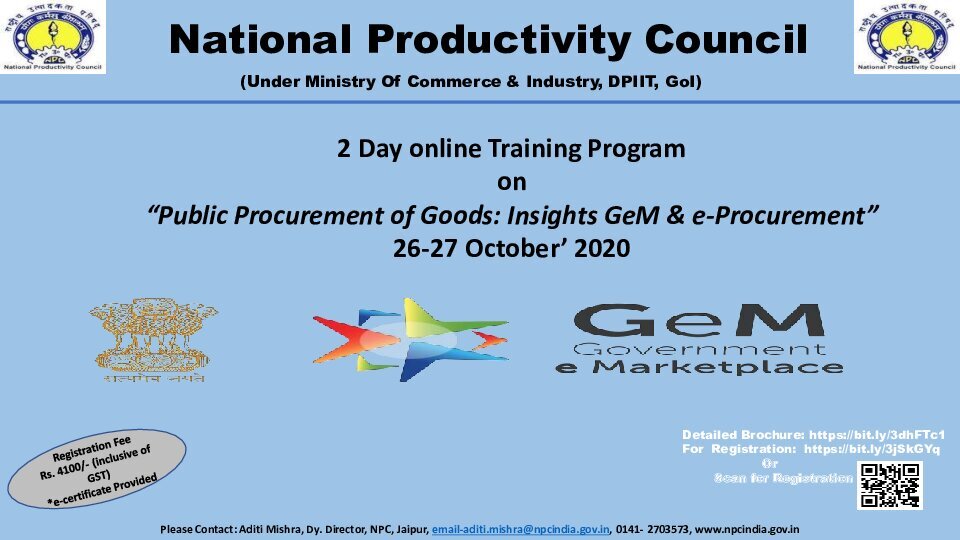 #Registernow #onlinetraining on #e-Procurement #Gem #emarketplace 26-27Oct @NPC_INDIA_GOV @DIPPGOI @mahanadicoal @WesternRly @WesternCoal
@CIIAIIndia @phdchamber @MPC_HQ @fntctraining @chennaipetro @DsceOfficial @dcsit_jrnrvu @MgrUniversity @bharati_vp @BCCLofficial@lubtinsukia https://t.co/x1ofG9I4ug