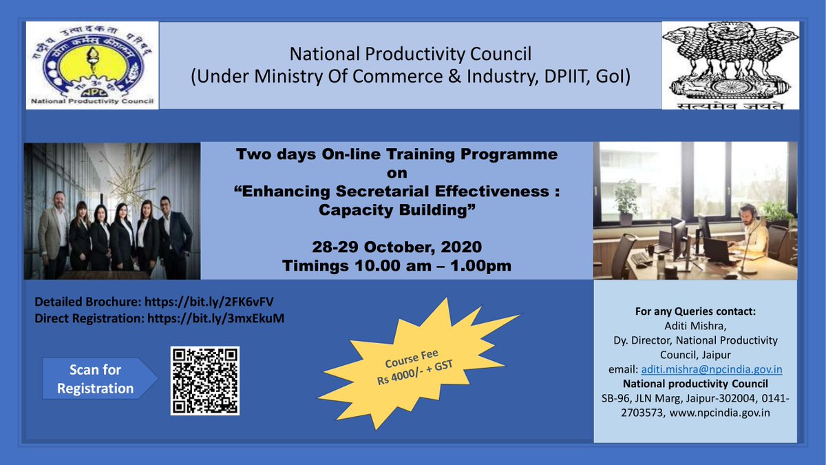 #RegisterNow 2day #onlinetraining on #enhancing Secretarial Effectiveness 28-29 October
Detailed Brochure:https://t.co/Dki6ed4XDj
Direct Registration:https://t.co/DMJ8TNtDQb
@Haldia_Refinery @OfficialDMRC @SWRRLY
@jaipurmetromap @KonkanRailway @ICAICMA
@allaboutGST @CAclubindia https://t.co/359UhjQCH6