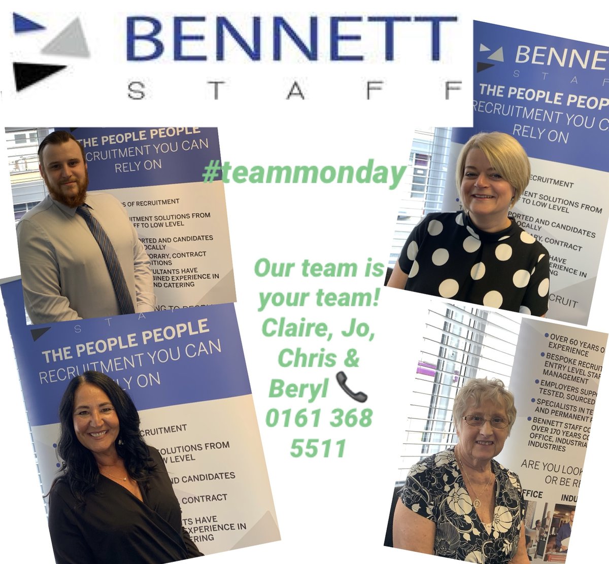 Bennett Staff - Award winning Recruitment Company (@bennettstaff1) on Twitter photo Our team is your team! With you this Monday is Claire, Joanne, Chris & Beryl. Join <a href="/BennettStaff1/">Bennett Staff - Award winning Recruitment Company</a> Multi award winning #recruitment agency! BennettStaff.co.uk Our team is your team! With you this Monday is Claire, Joanne, Chris & Beryl. Join <a href="/BennettStaff1/">Bennett Staff - Award winning Recruitment Company</a> Multi award winning #recruitment agency! BennettStaff.co.uk