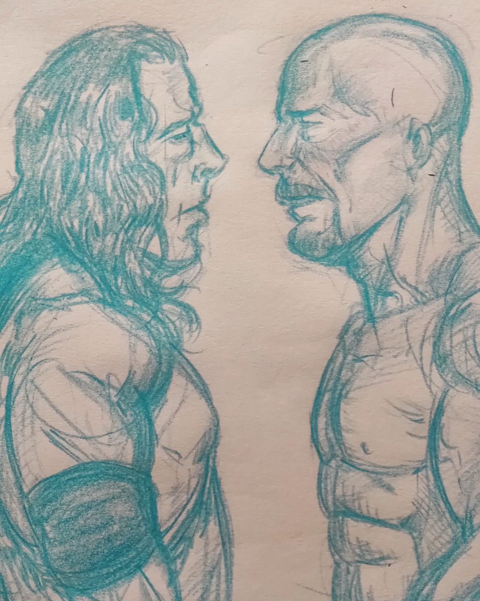 Dynamic1RookK's tweet photo. This is my face-off sketch of @BretHart and @steveaustinBSR , and I used my @Caran_dAche pencil.
#thatsdynamic #legends #faceoff https://t.co/iD532Ej4f0