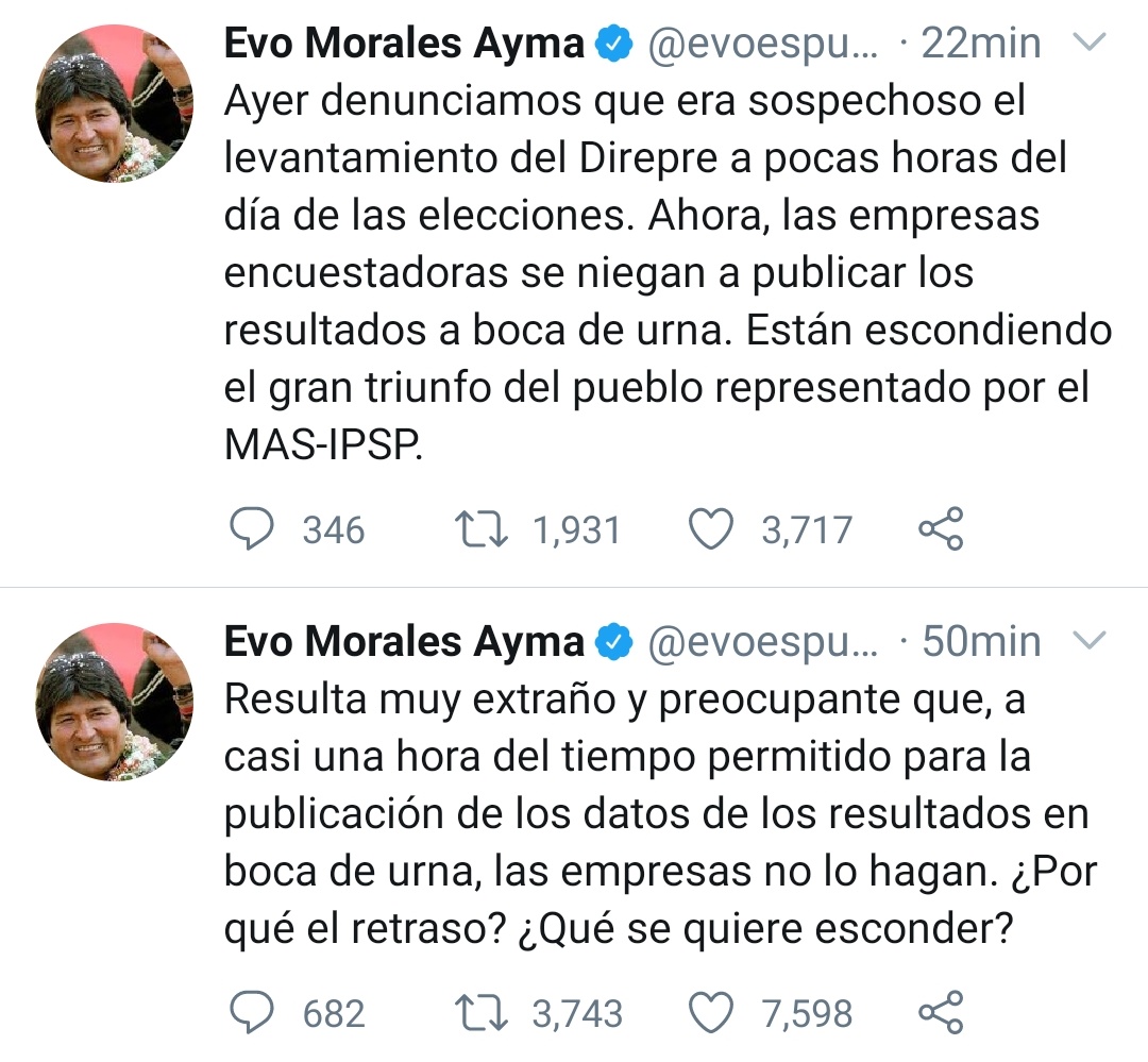 RT
Los que hacían fraude , ahora tienen miedo que le hagan Fraude.
Hasta donde la Hipocresía!!
<a href="/evoespueblo/">Evo Morales Ayma</a> Pedófilo