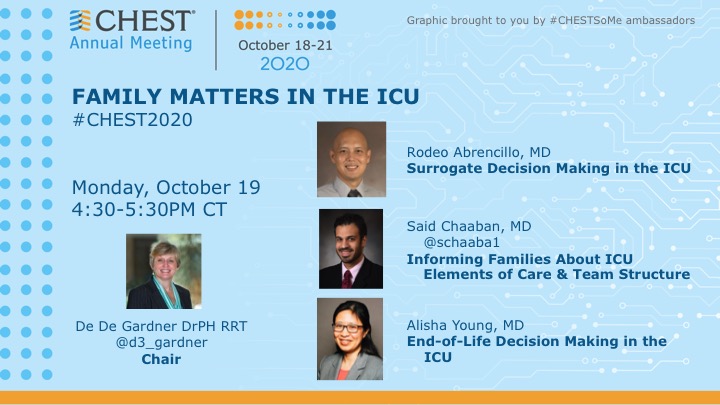 d3_gardner's tweet photo. @accpchest
#CHEST2020
#CHESTSoMe
@schaaba1
#ChestRespCare
#CHESTCritCare
#CHESTIPteam
Join us tomorrow afternoon to For "Family Matters In The ICU"
See you there! https://t.co/YkuE4lJi4y