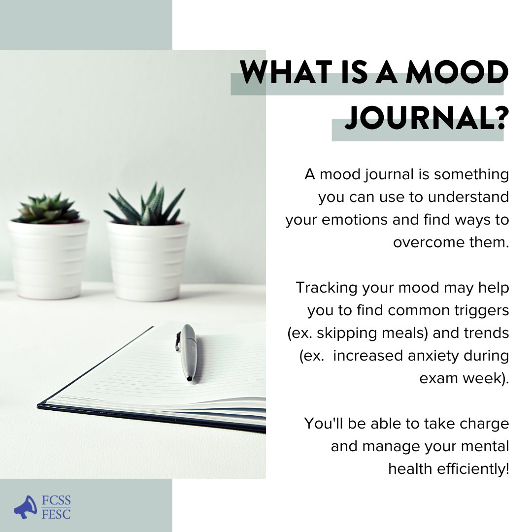 fcssfesc's tweet image. Feeling overwhelmed by emotions or stress? Try out some of our cool journalling tips! Swipe to see examples and resources! (1/2)

#fcssfesc #journaltips #journalling #moodjournal #mentalhealth #journalinspiration