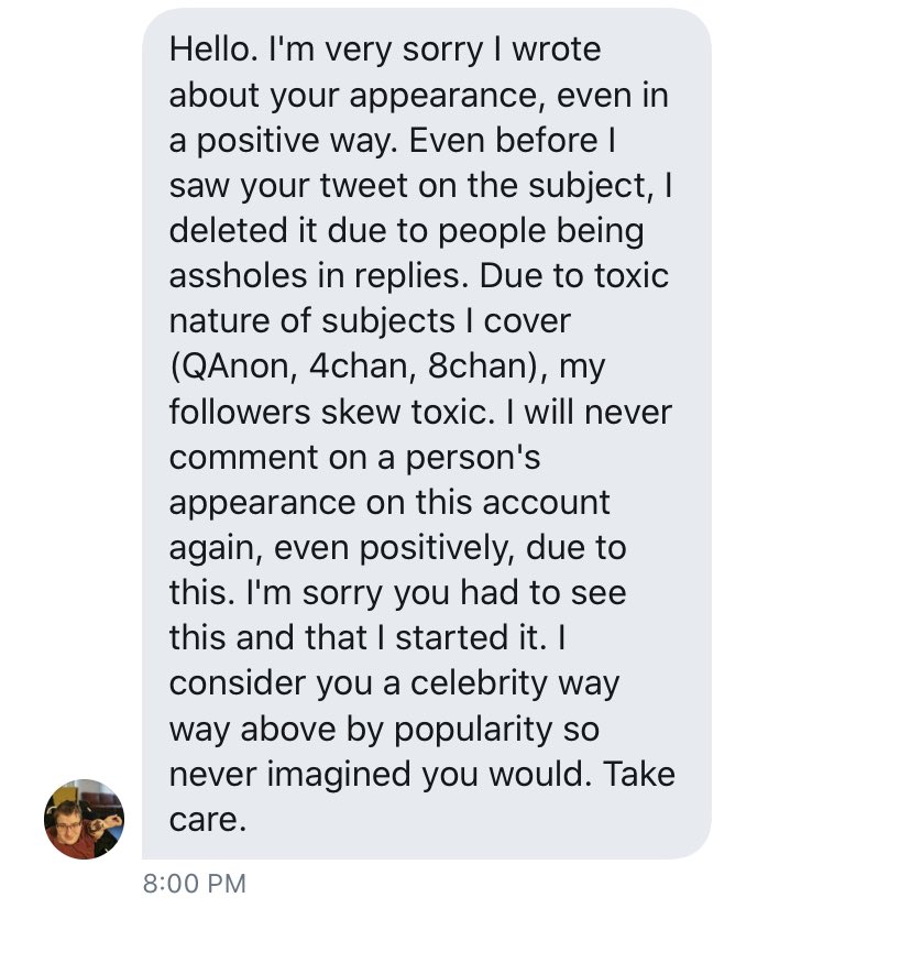 The guy who started that thread reached out to apologize, and I appreciate it. But guys, if you wouldn’t say something about a woman AROUND that woman, don’t say it at all. And if your followers feel comfy saying shit like “women are a waste of time,” you’re doing something wrong