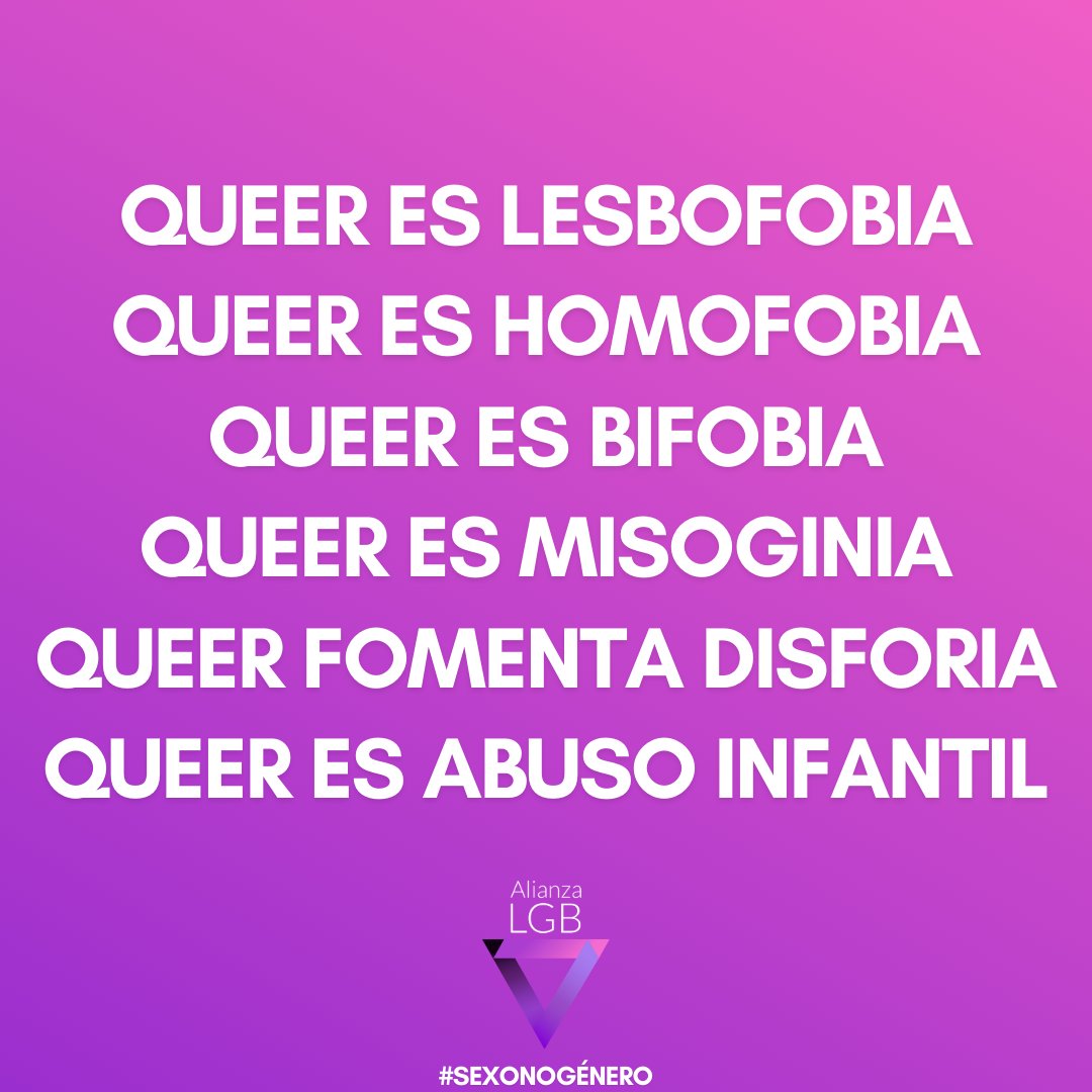   #QueerEsHomofobia y no nos quedaremos en silencio  #QueerEsLesbofobia y no aceptaremos sus penes femeninos  #QueerEsBifobia y no nos borrarán  #QueerEsMisoginia y la resistencia es feminista  #QueerEsAbusoInfantil transicionando a infantes sanos  #SexoNoGénero   #NoEnNuestroNombreLGB