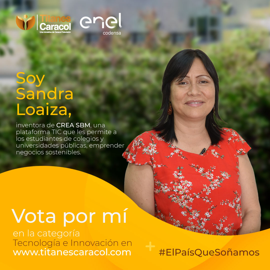 TitanesCaracol's tweet photo. #ElPaísQueSoñamos | El sueño de Sandra Loaiza, de Tecnología e Innovación, es poder llegar a cualquier parte del país para que los jóvenes desarrollen iniciativas sostenibles con CREA SBM.

Vota por esta Titán: https://t.co/aOBsjsfbT9

@CodensaEnergia, padrino de esta categoría. https://t.co/s1bVzb02l1