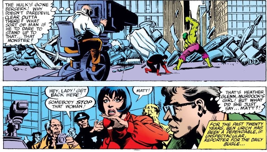 Ben deduces Daredevil's secret identity over the course of issues #153–163, and had DD using the criminal underworld of Hell's Kitchen as an information network, adding several small-time crooks to the supporting cast.via WikipediaDD #163-164by McKenzie, Miller, Janson, Wein