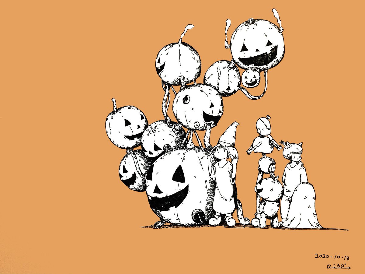 orange background jack-o'-lantern halloween dated pumpkin orange theme multiple boys  illustration images