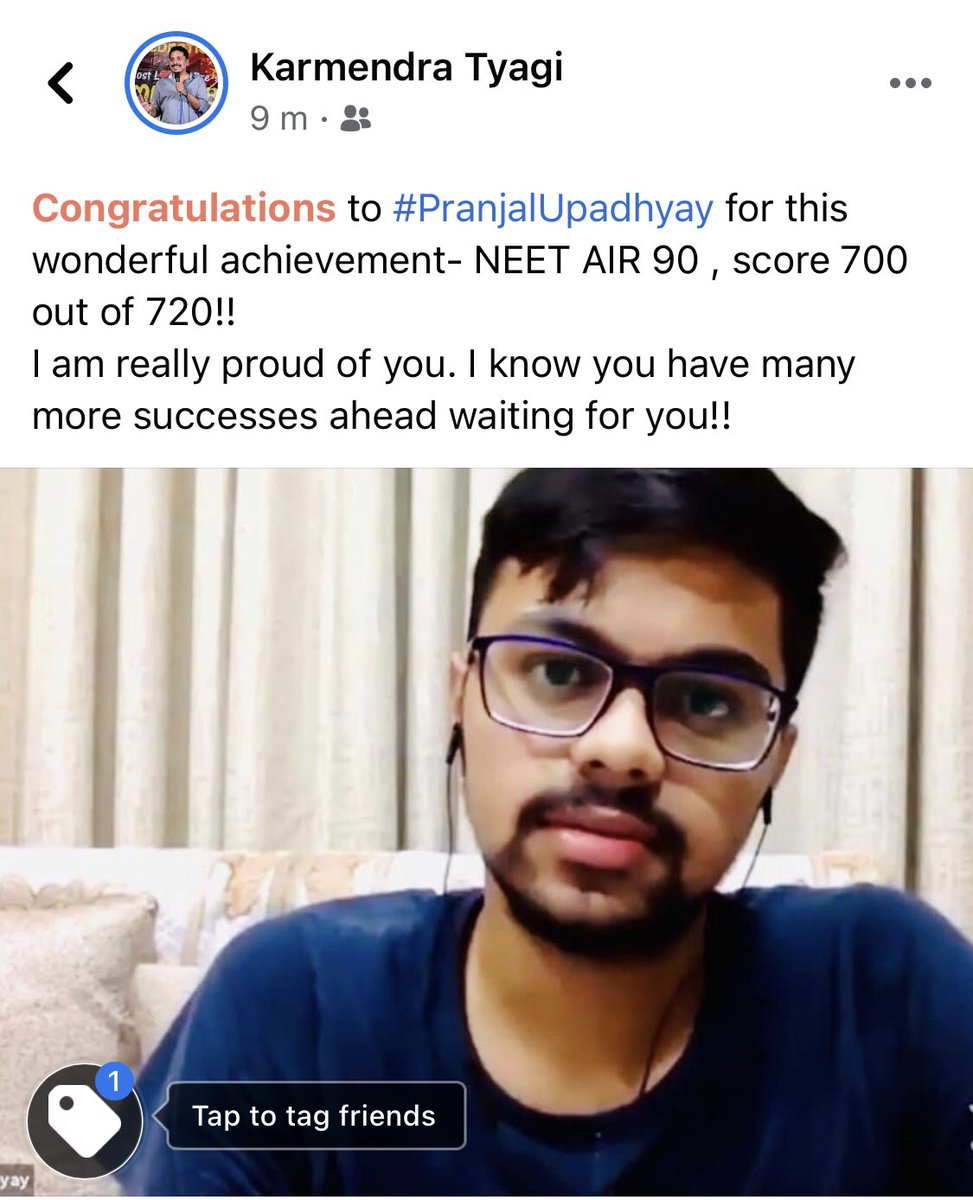 Pranjal Upadhyay is Chhattisgarh topper of Neet 2020. This is third time in a row I am blessed with state  topper result. Ritwik, Gagan and now Pranjal .