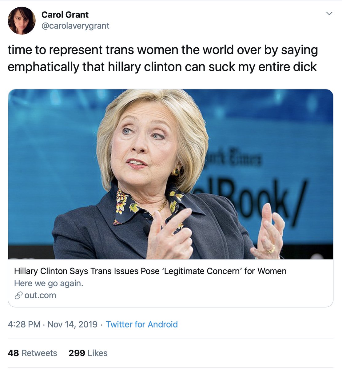 “…I know of a whole lot of people with penises who’ve never threatened anybody and most transwomen who continue to have penises are precisely stepping out of the gender norms that would wield the penis in a threatening way…”