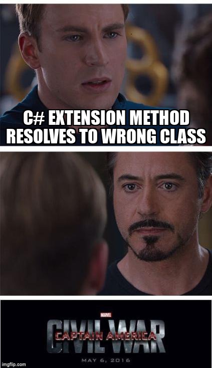 overflow_meme's tweet image. C# extension method resolves to wrong class stackoverflow.com/questions/6441… #csharp #overloadresolution #extensionmethods #generics