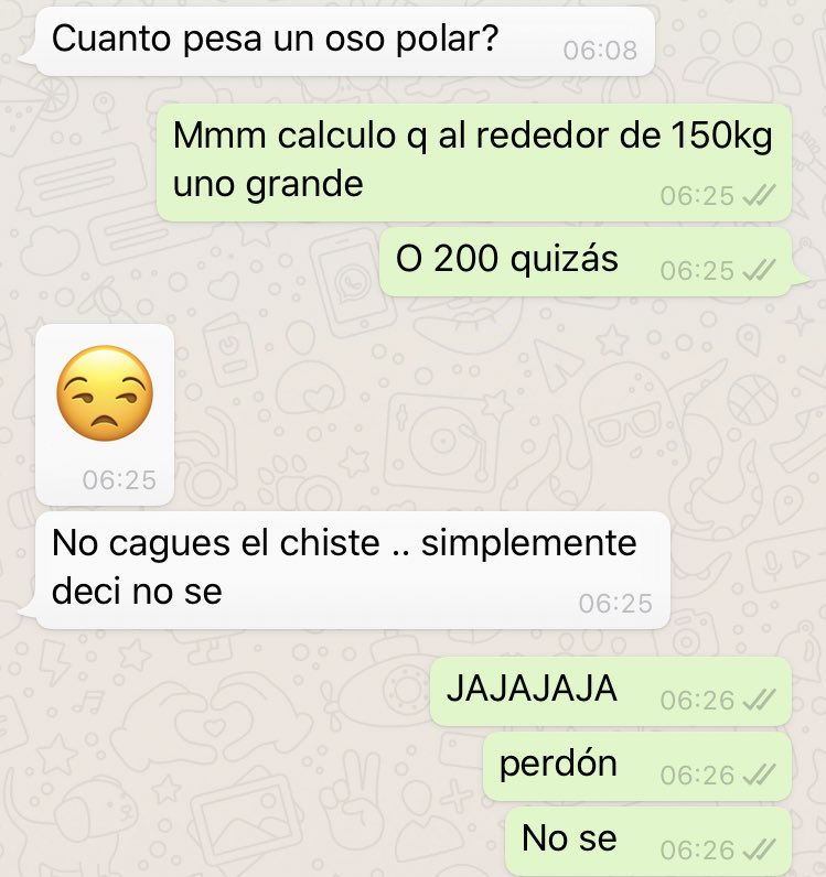 comportarse estoy de acuerdo con Monet fefi 🦂 on Twitter: "-sabes cuánto pesa un oso polar? -lo suficiente para  romper el hielo de esta conversación" / Twitter