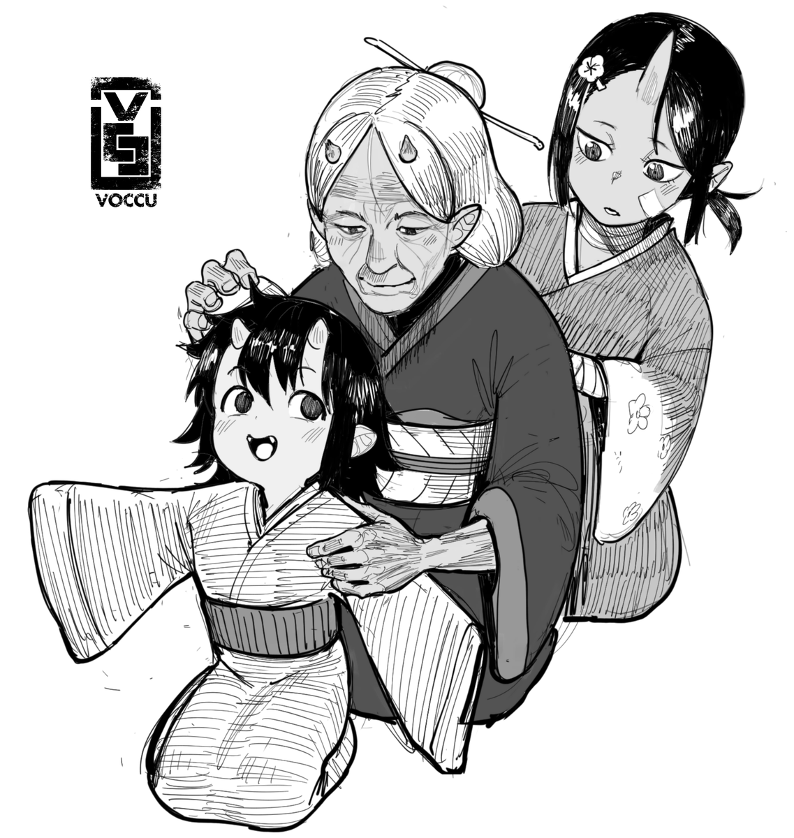 Inktober Day 18: The Old Shinobi and the Pretend Family 