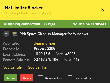 MasonCree's tweet photo. Disk Space Cleanup Manager for Windows wants to phone home to Microsoft?  No thanks.  I don't know what it actually wants to do, but it sure seems like it wants to tell Microsoft about the files I've got on my computer.  Creepy. https://t.co/HOEAeCgt1B