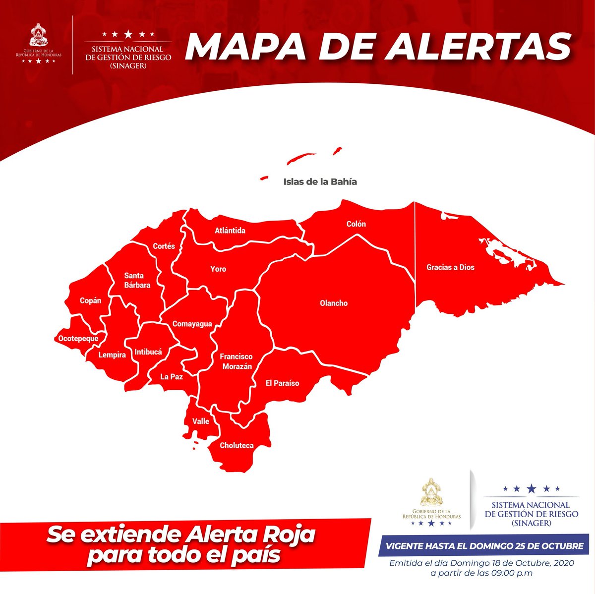 Edna Jaramillo G. (@ednajaramillotv) on Twitter photo #ÚLTIMAHORA | #Honduras extiende la alerta roja por #COVID19 en todo el país a partir de este domingo #18Octubre hasta el 25 de octubre. Vía: @HondurasCopeco <a href="/mariandreamc/">María Andrea Matamoros Castillo</a> #ÚLTIMAHORA | #Honduras extiende la alerta roja por #COVID19 en todo el país a partir de este domingo #18Octubre hasta el 25 de octubre. Vía: @HondurasCopeco <a href="/mariandreamc/">María Andrea Matamoros Castillo</a>