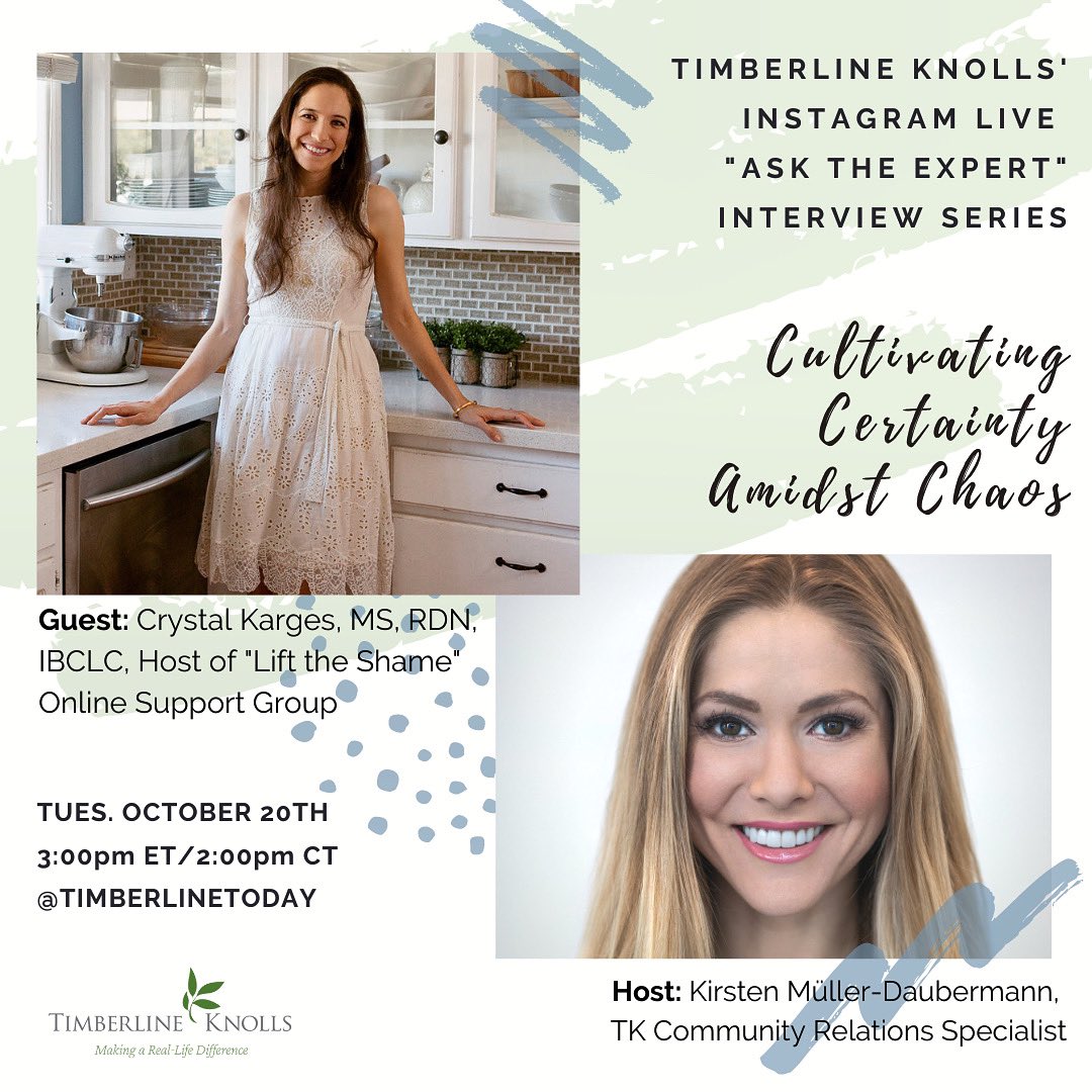 Join us on Tues., 10/20 at 3pm ET on our <a href="/TimberlineToday/">Timberline Knolls</a> Instagram account - we will go Live for a conversation with <a href="/crystalkarges/">Crystal🌿RDN, IBCLC, Dietitian</a> for a conversation on creating certainty amidst the chaos of the current situation &amp; a look ahead to the holidays! See you there! 🌿