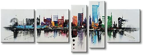 Winpeak Art Huge Modern Contemporary Cityscape Artwork Hand Painted Abstract Pictures Stretched Wood Framed Oil Paintings on Canvas Wall Art D cor for Living Room Home Decoration 84 W x 40 H livingroomchairs.co/winpeak-art-hu…