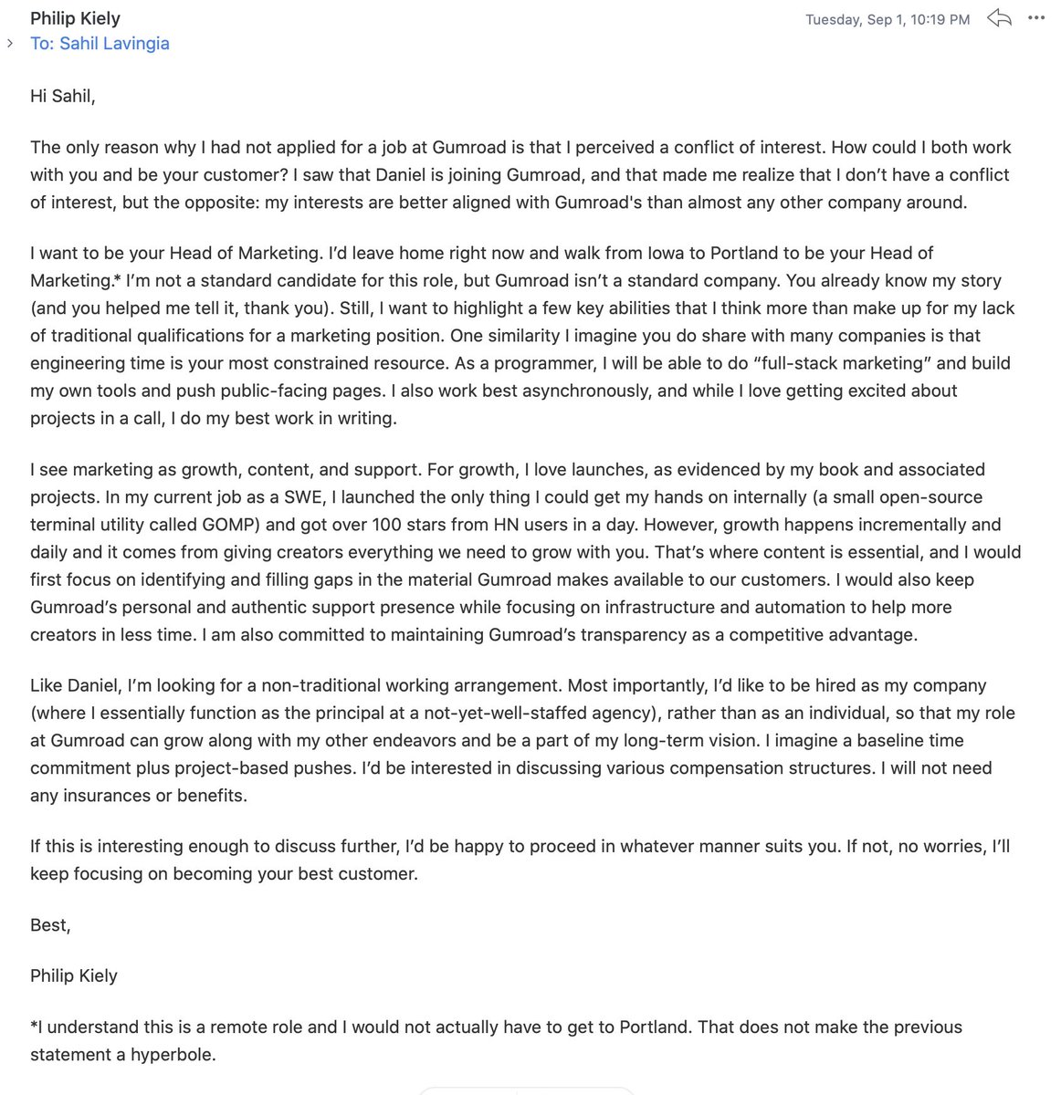 2/Inspired by Daniel's cold email,  @philip_kiely cold emailed  @shl that helped him bag the Head of Marketing role proving yet again that opportunities open when you write compelling cold emails